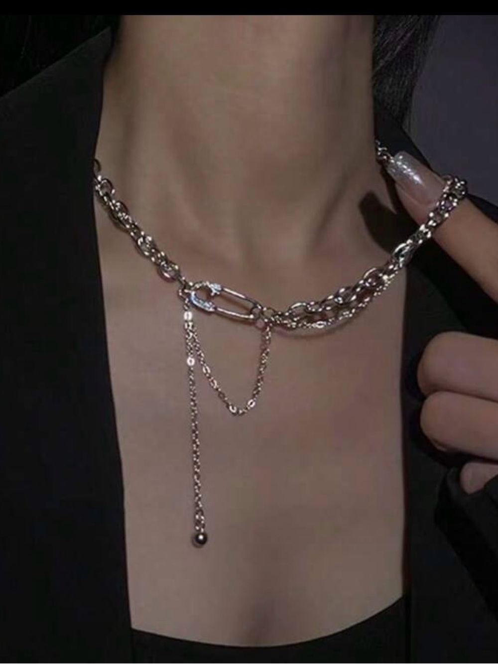 Silver Layered Chain Choker Necklace